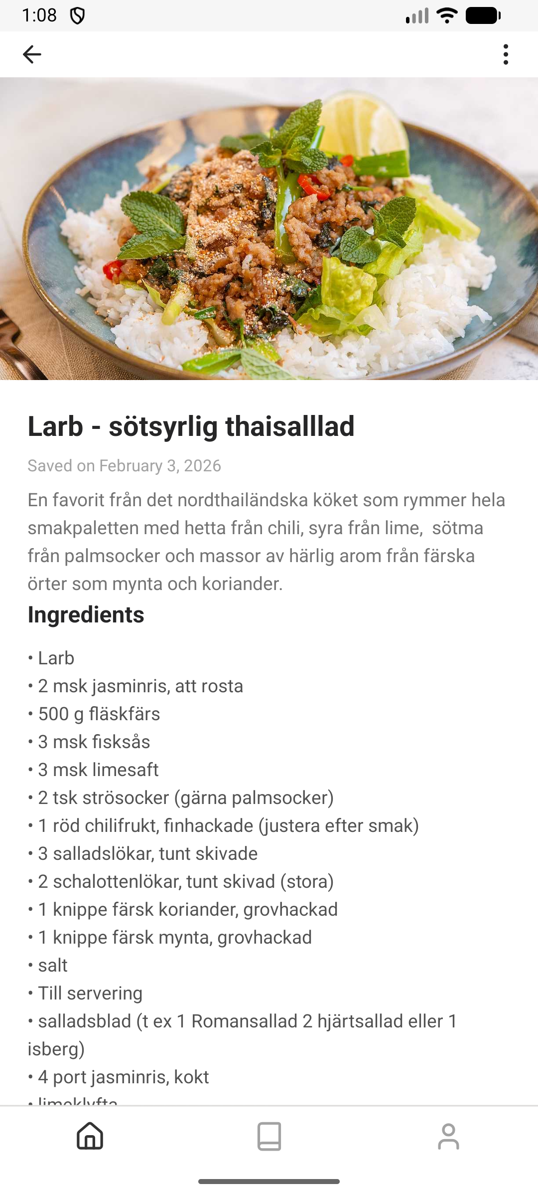 Recipe details with ingredients